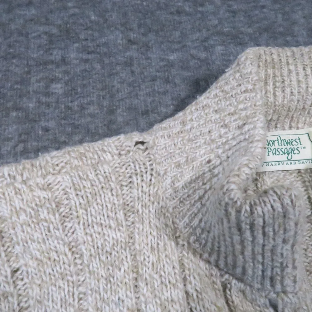Northwest Passages Sweater Jacket M‎ Beige Elbow Patch Cabincore Vintage 90s
